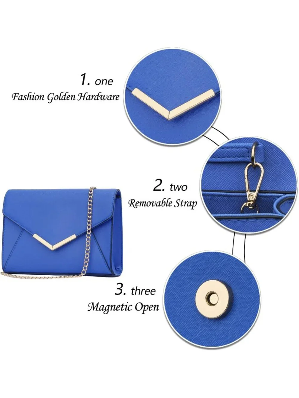 👜 Women's Blue Faux Leather Evening Handbag Party Wedding Prom Clutch Purses